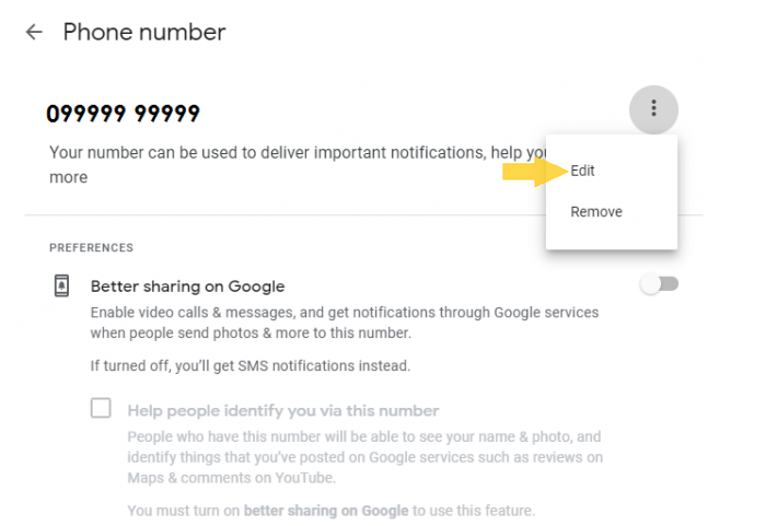 Edit phone number in google account step 7