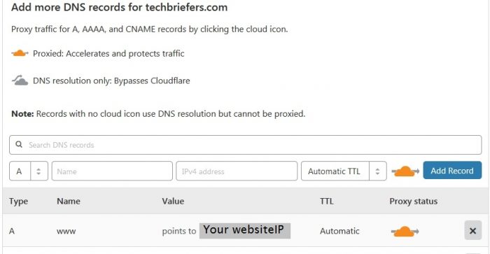 Add DNS record in Cloudflare