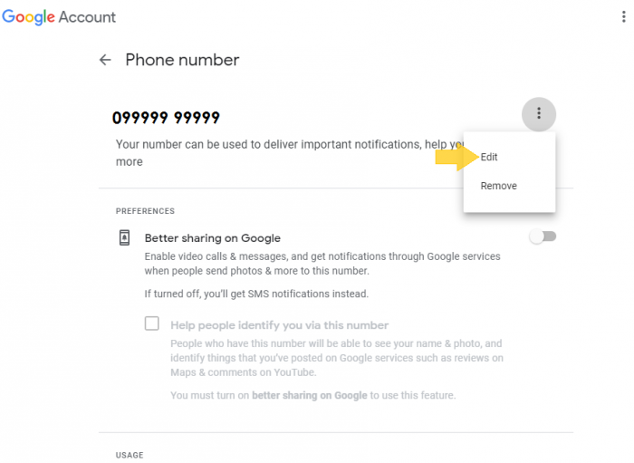 Change mobile Number in gmail/google account step 5