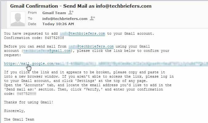 Click to Confirm mail to receive mails from domain mails in Gmail account