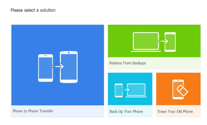 The main menu display of Wondershare Mobile Trans