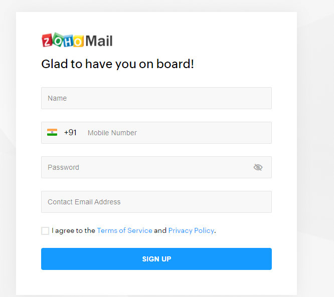 Registration process to Zoho mail Premium Account