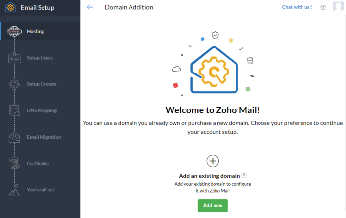 Zoho mail Domain Setup Page