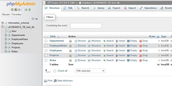 Click on the database you want to work with in the left-hand menu in PHPMyAdmin to DROP All tables