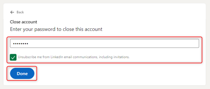 Enter password to Delete LinkedIn Account