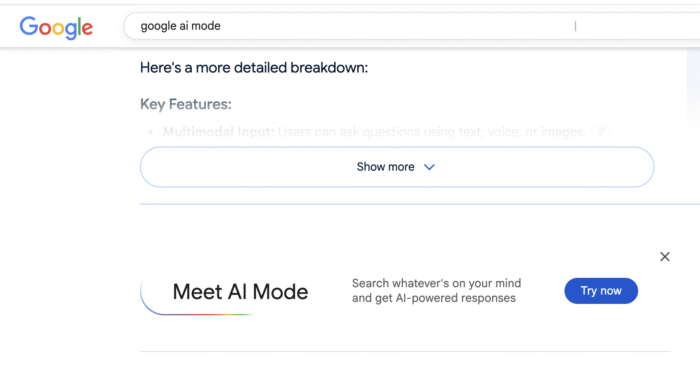 Access Google AI mode trial option in google search